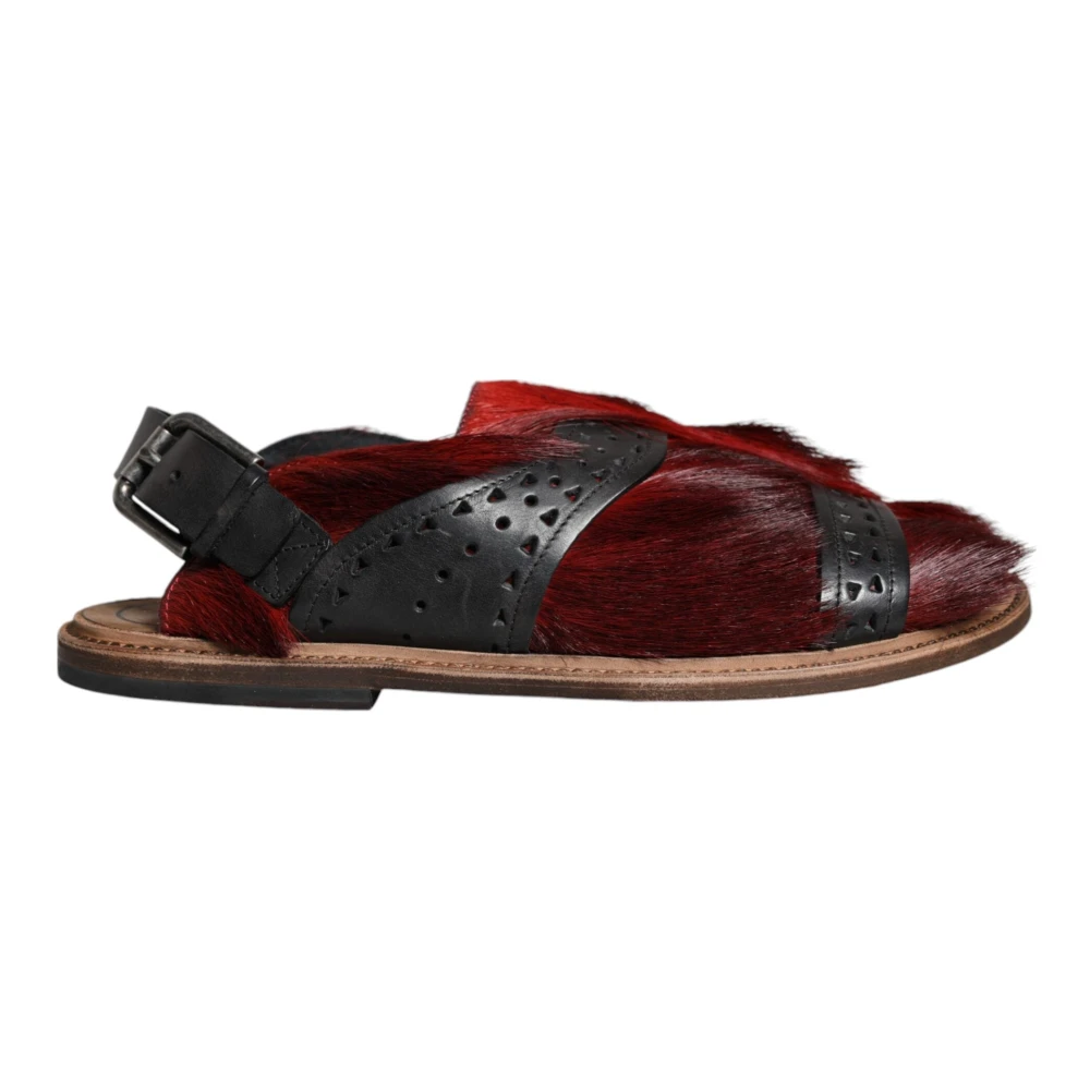 Dolce & Gabbana Black Flat Sandals, Male, 9 Uk, Gazelle Hair Leather Sandals Shoes