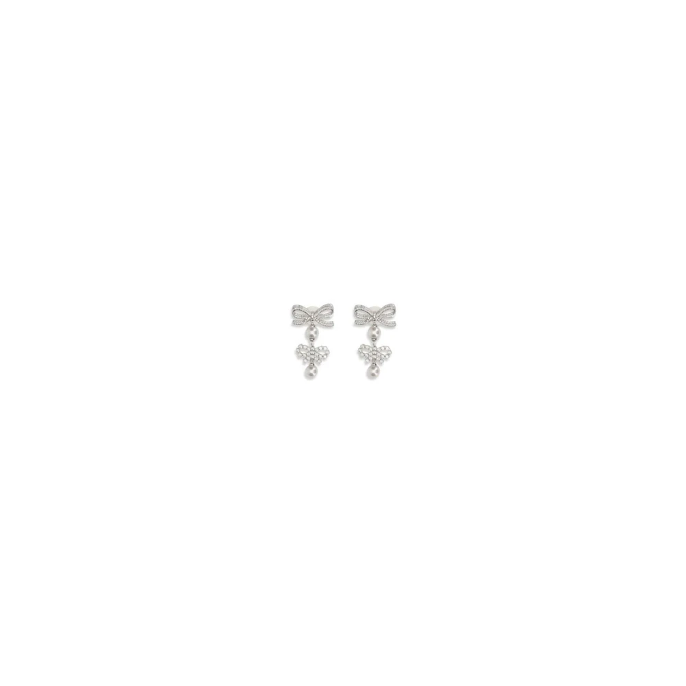 Self Portrait , Earrings, Female, Gray, One Size, Crystal Bow Pearl Earrings - Image 6