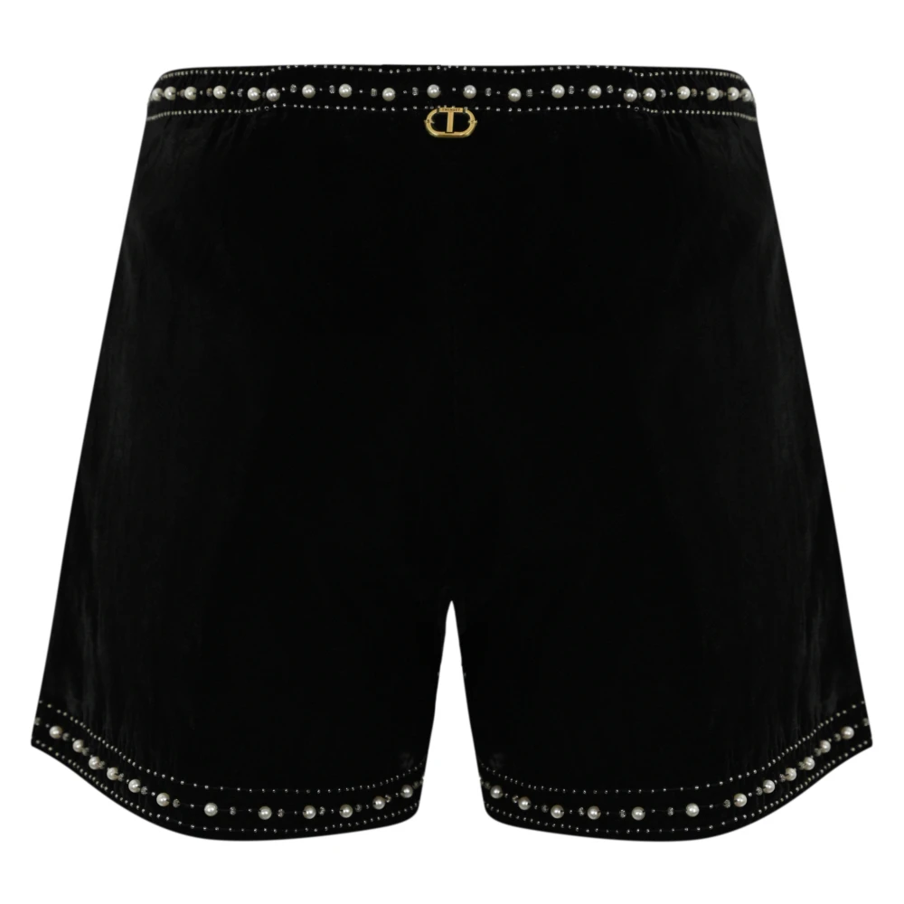 Twinset Zwarte Juweel-geborduurde Fluwelen Shorts Black Dames