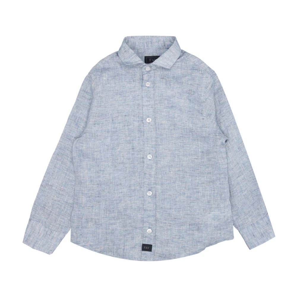 Fay Boys Blue Kids Shirts, 6 Y, Linen Collar Shirt