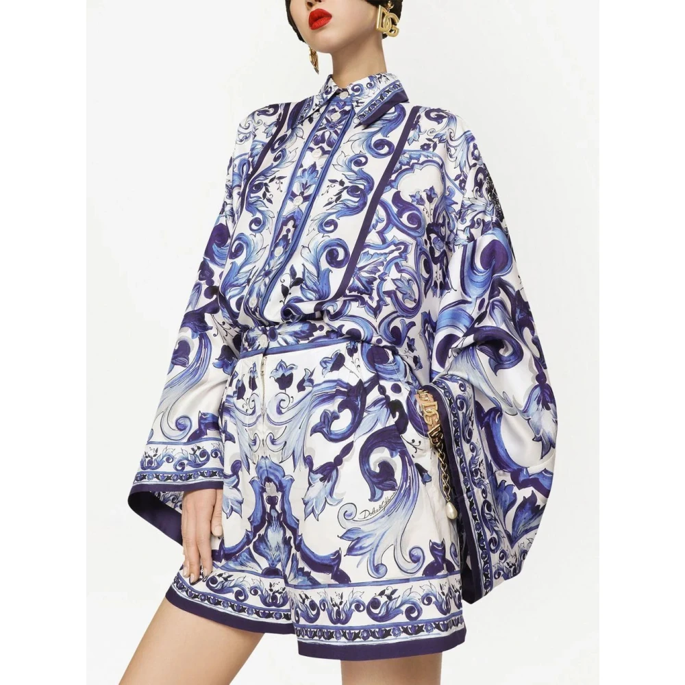 Dolce & Gabbana Majolica Print Batwing Sleeve Shirt Multicolor Dames
