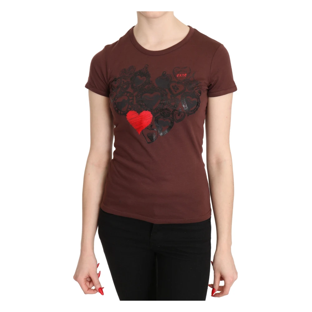 Exte Brown Round Neck Short Sleeve Top - Female - T-Shirts - S - Tops