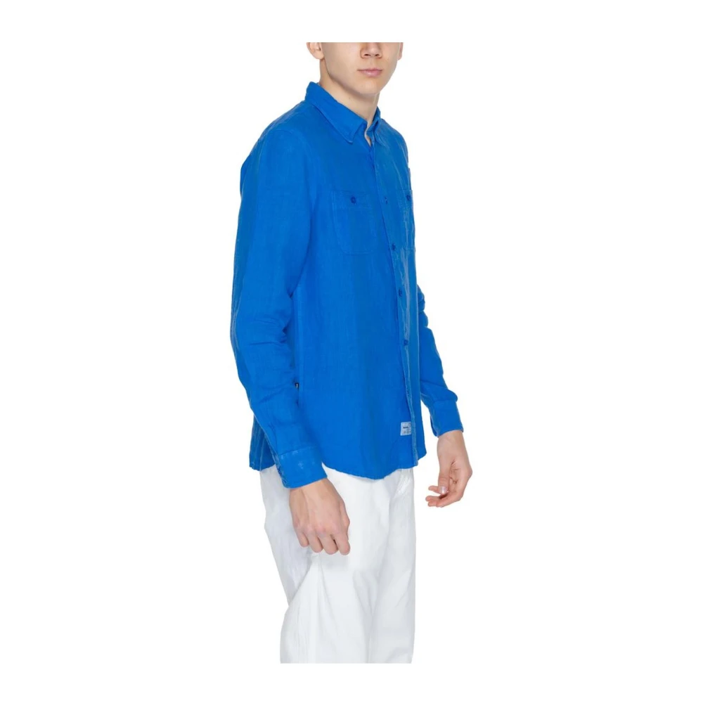 Blauer Linnen Overhemd Lange Mouwen Lente Zomer Collectie Blue Heren