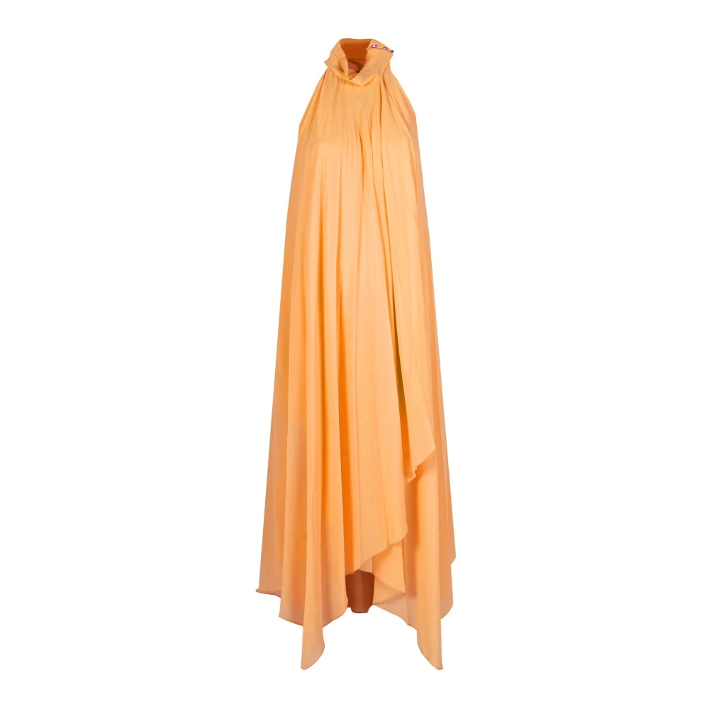 Patrizia Pepe Vrouw Oranje Asymmetrische Geplooide Jurk