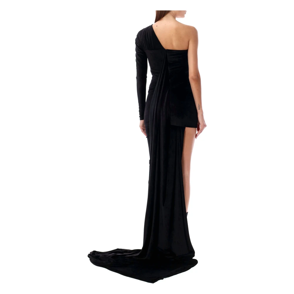 Balenciaga Zwart Fluweel Asymmetrisch One-Shoulder Maxi Jurk Black Dames