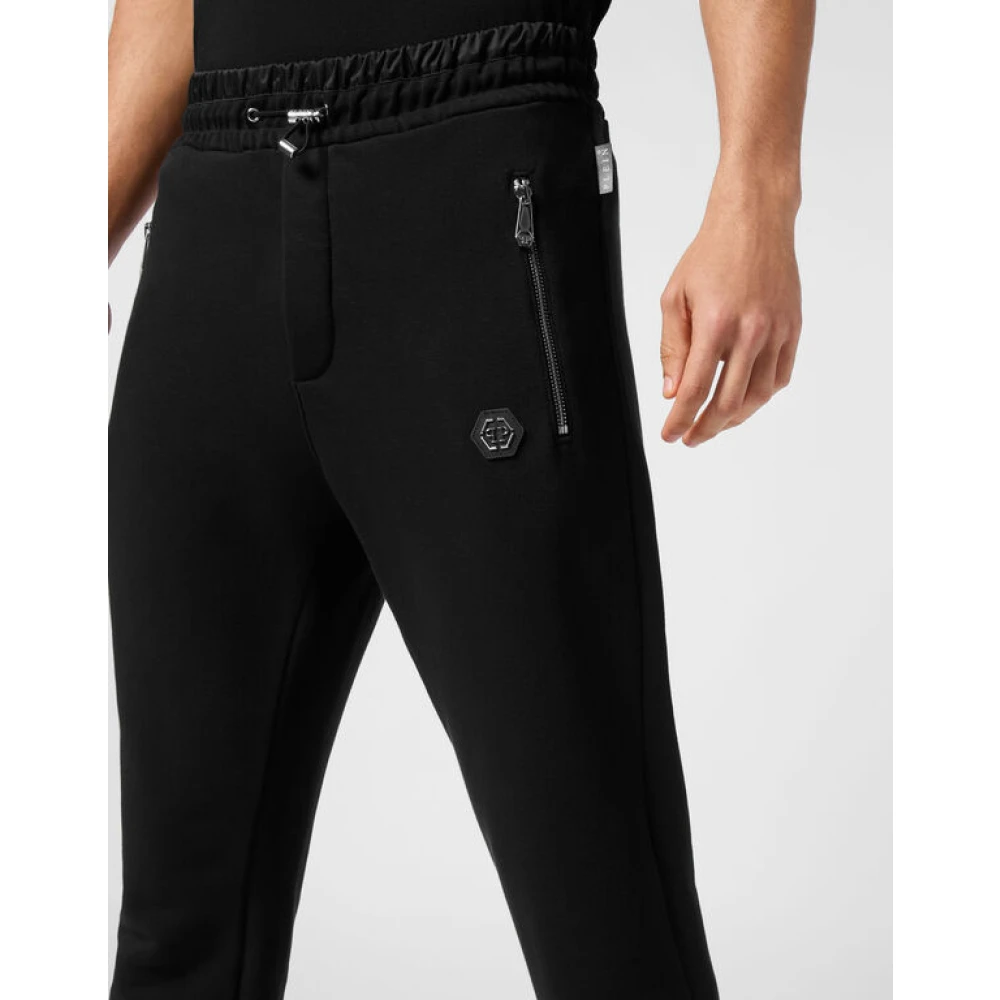 Philipp Plein Zwarte jogging fleece broek speciale stiksels Black Heren