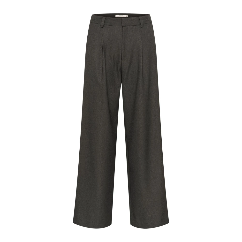 Gestuz Hoge Taille Wijde Pijp Donkergrijze Broek Gray Dames