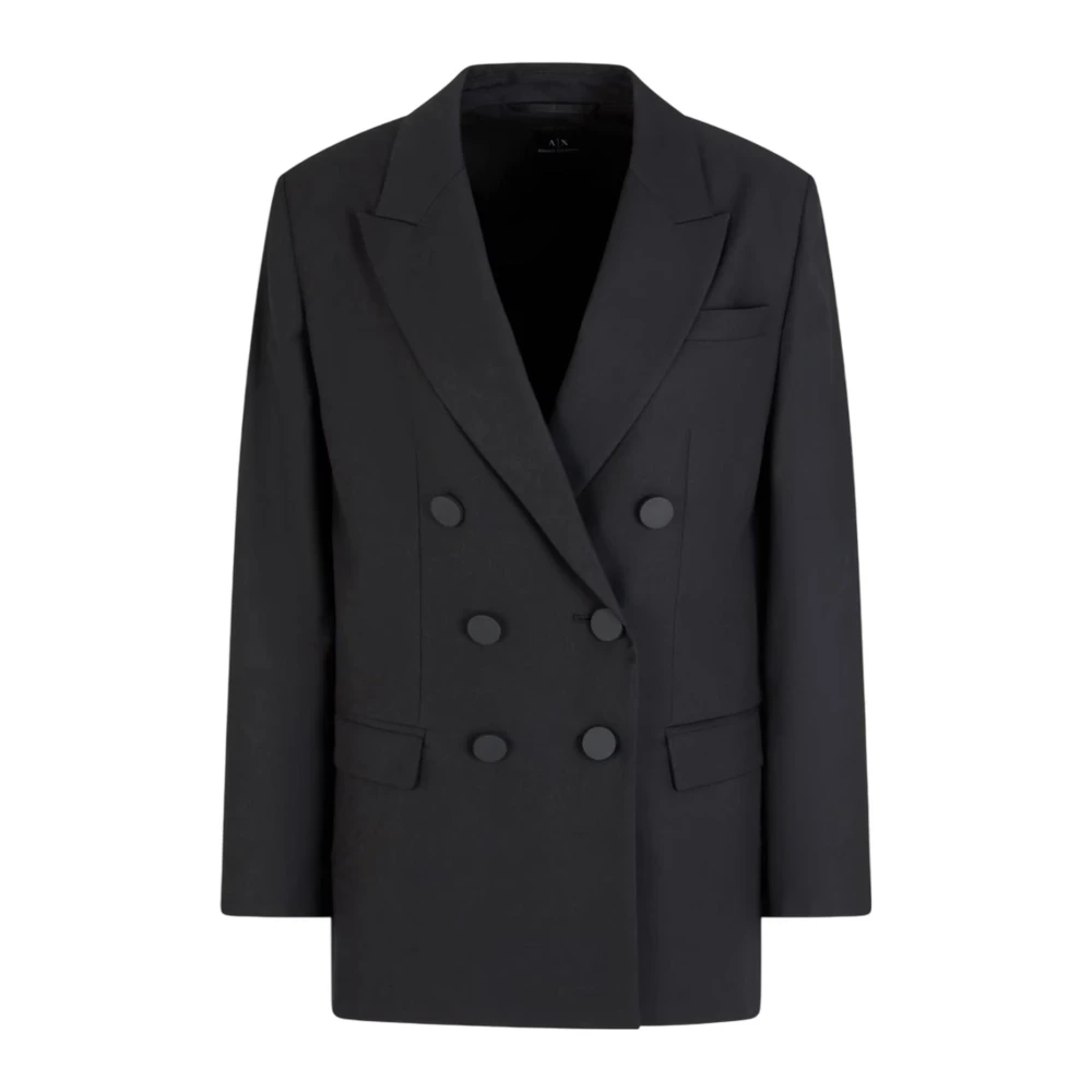 Armani Exchange Dubbelbreasted Twill Jas Metalen Knopen Black Dames