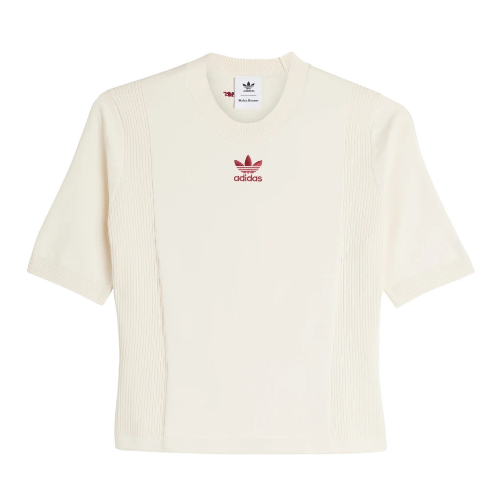 Adidas Gepaneelde witte T-shirt met geborduurde logo's White Dames