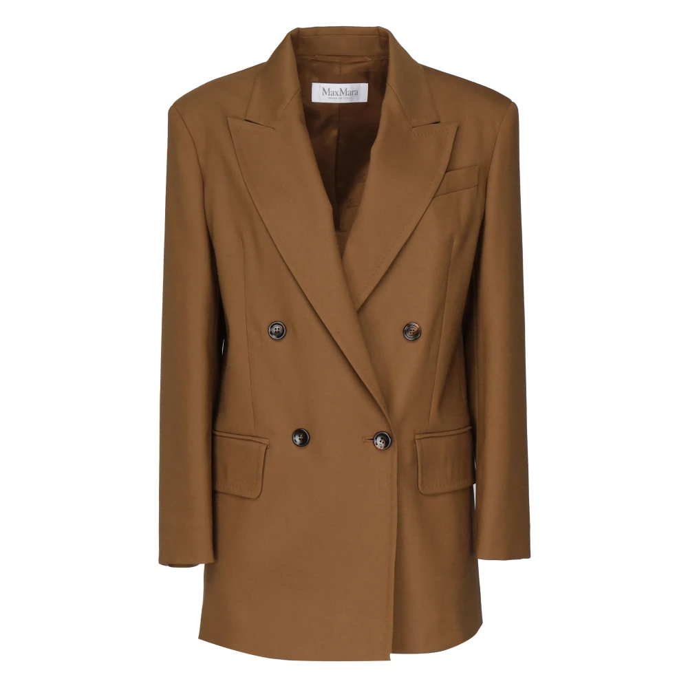 Max Mara Bruine Wollen Blend Double-Breasted Jas Brown Dames