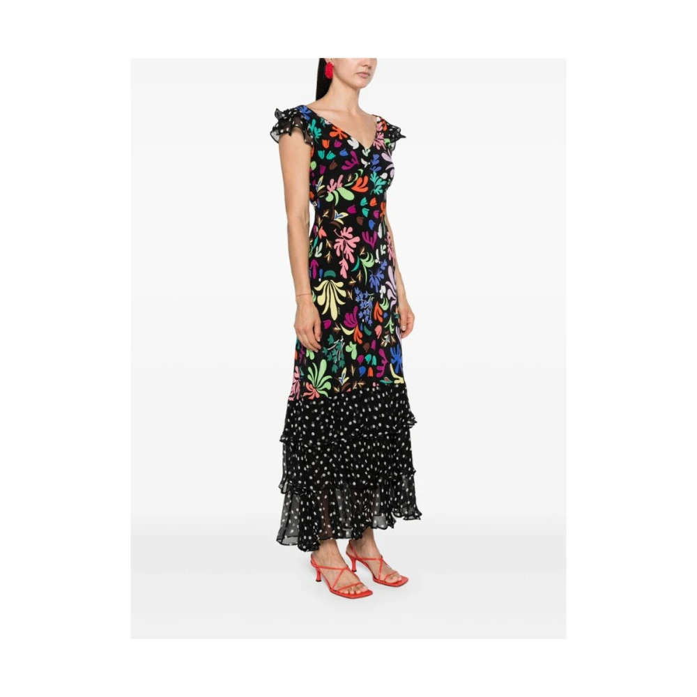 Rixo Zijden Mix Print V-Hals Jurk Multicolor Dames