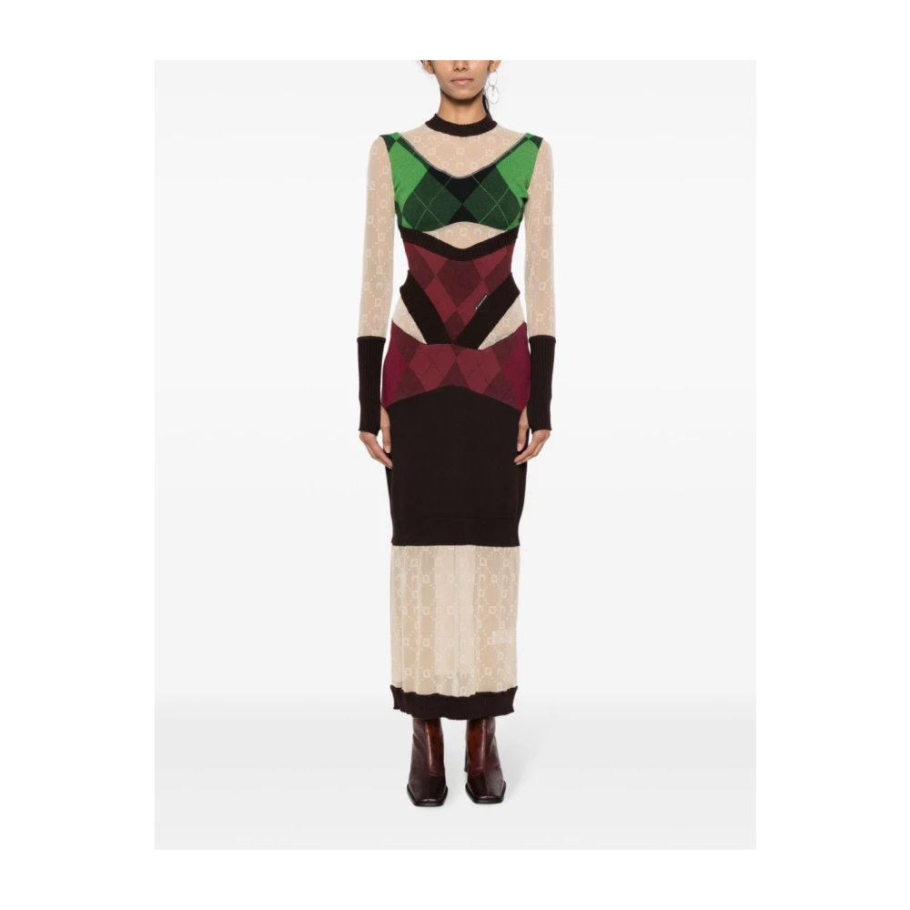 Marine Serre Luxe Wol Lange Jurk voor Moderne Vrouwen Green Dames