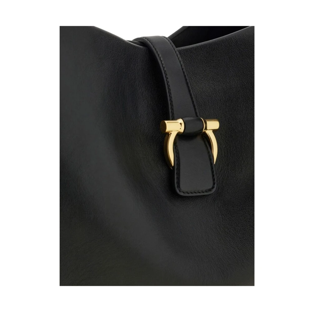 Salvatore Ferragamo Zwarte Gancini Gesp Schoudertas Black Dames