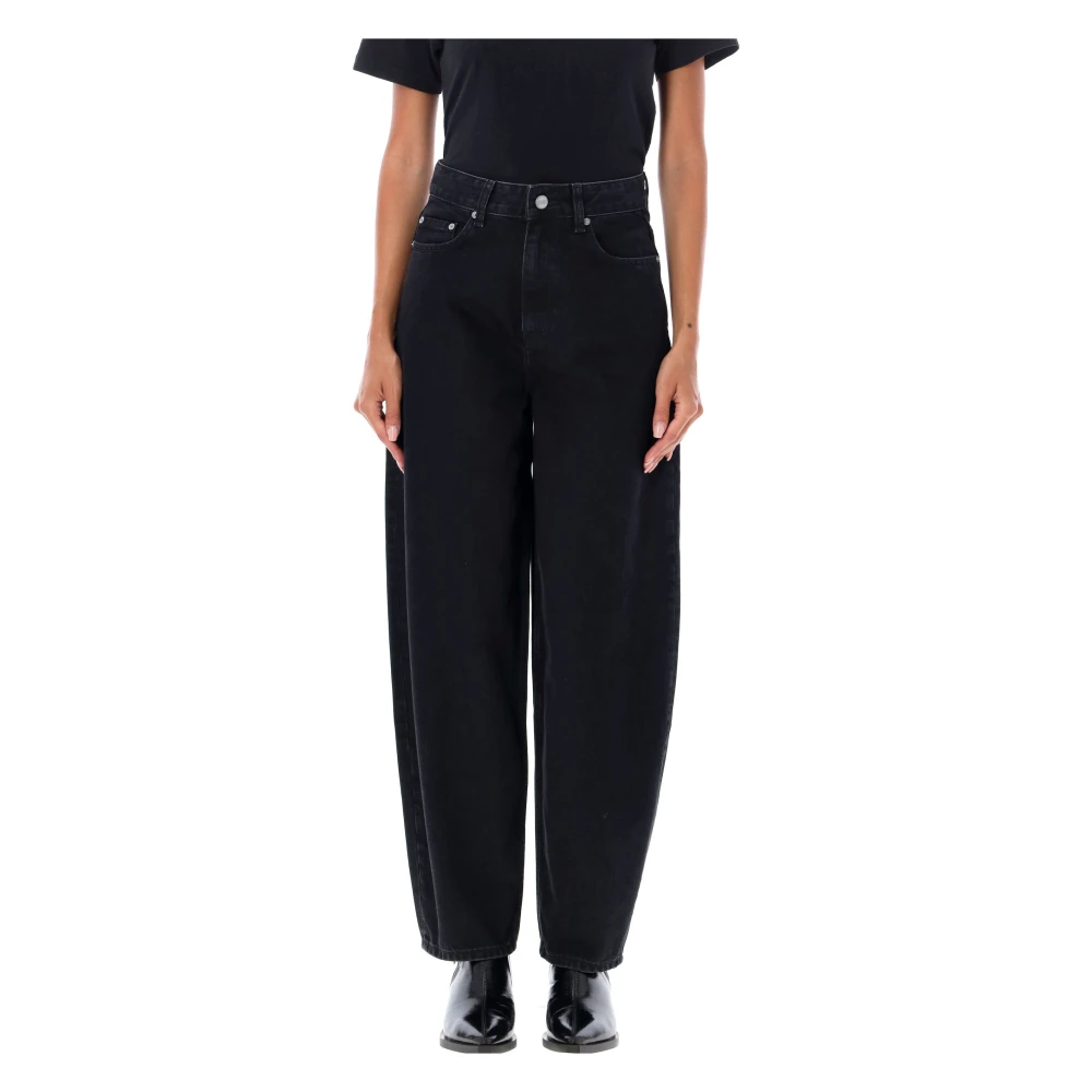 Ganni Hoge Taille Wijde Zwarte Jeans Black Dames