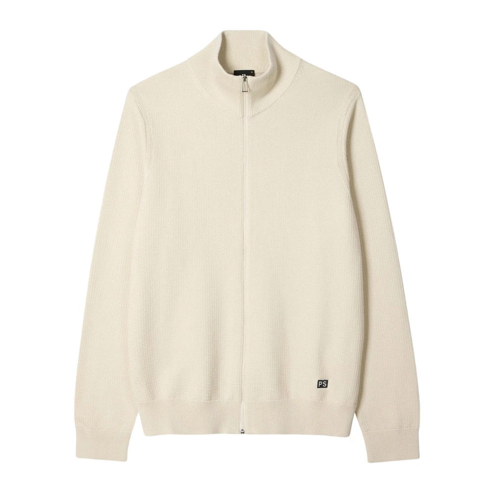 Paul Smith Beige Textured-Cotton Full Zip Cardigan - Male - Cardigans - Xl - Knitwear