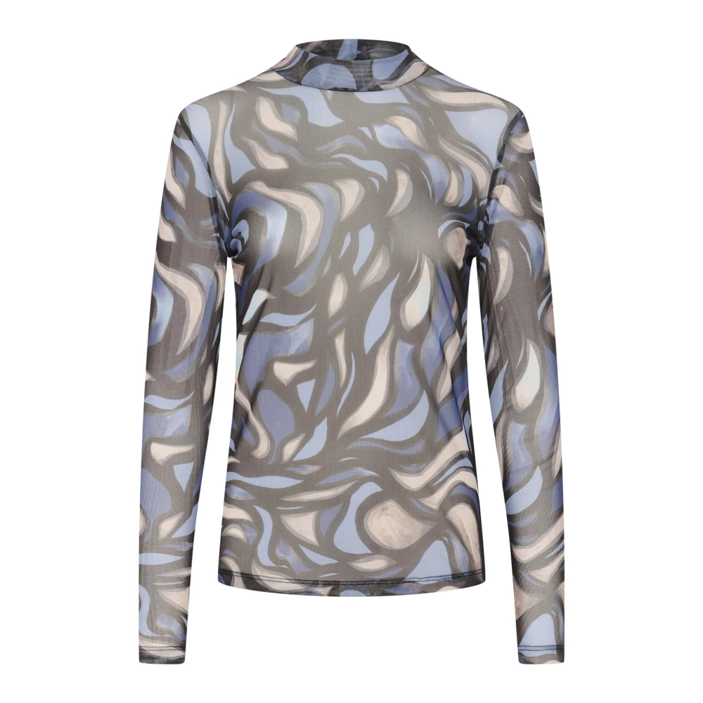 Kaffe Blauw Grijs Abstract Grafisch Mesh Blouse Multicolor Dames