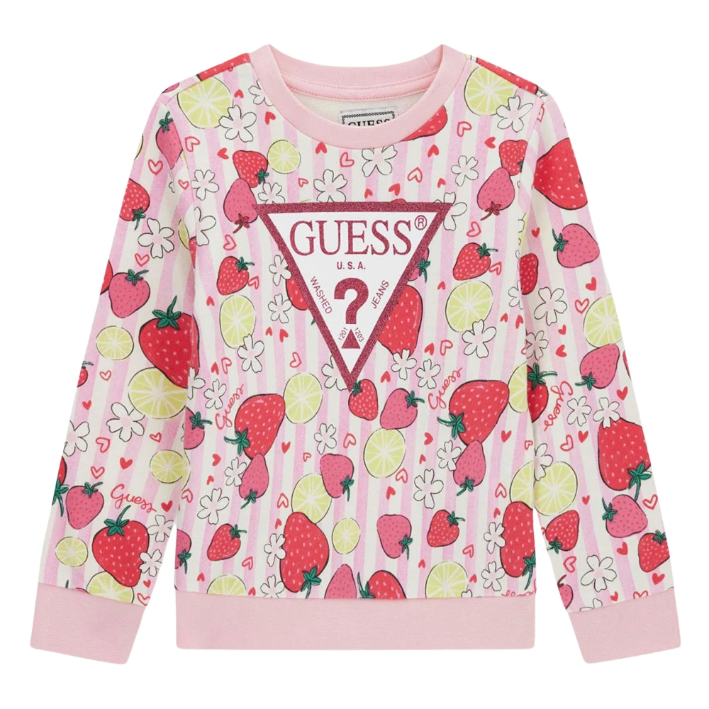 Guess Girls Pink Kids Sweatshirts, 4 Y, Strawberry Logo Sweatshirt