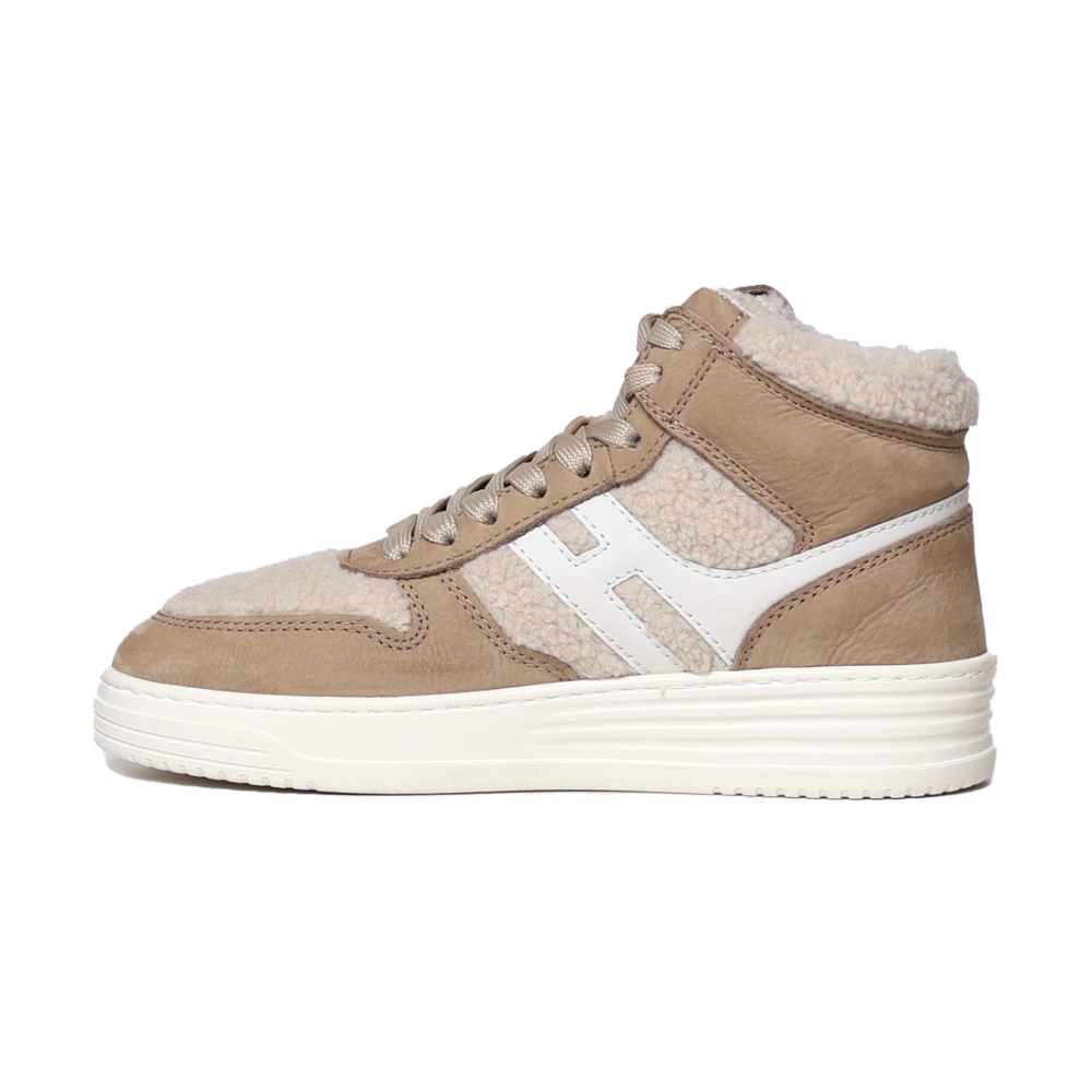 Hogan Beige Nubuck Sneakers met Faux Fur Inzetstukken Beige Dames