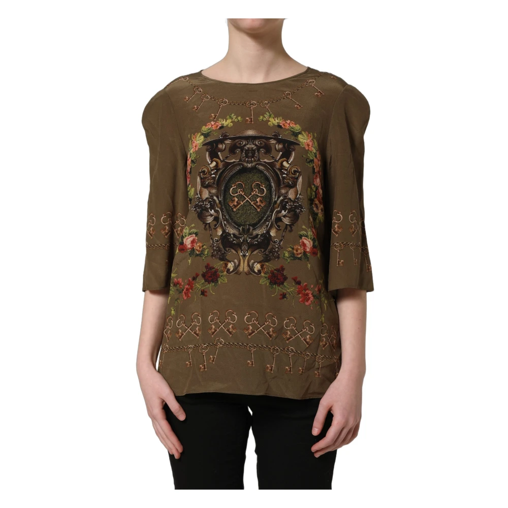 Dolce & Gabbana Women's Brown Blouses, Xs, Round Neck Short Sleeves Blouse