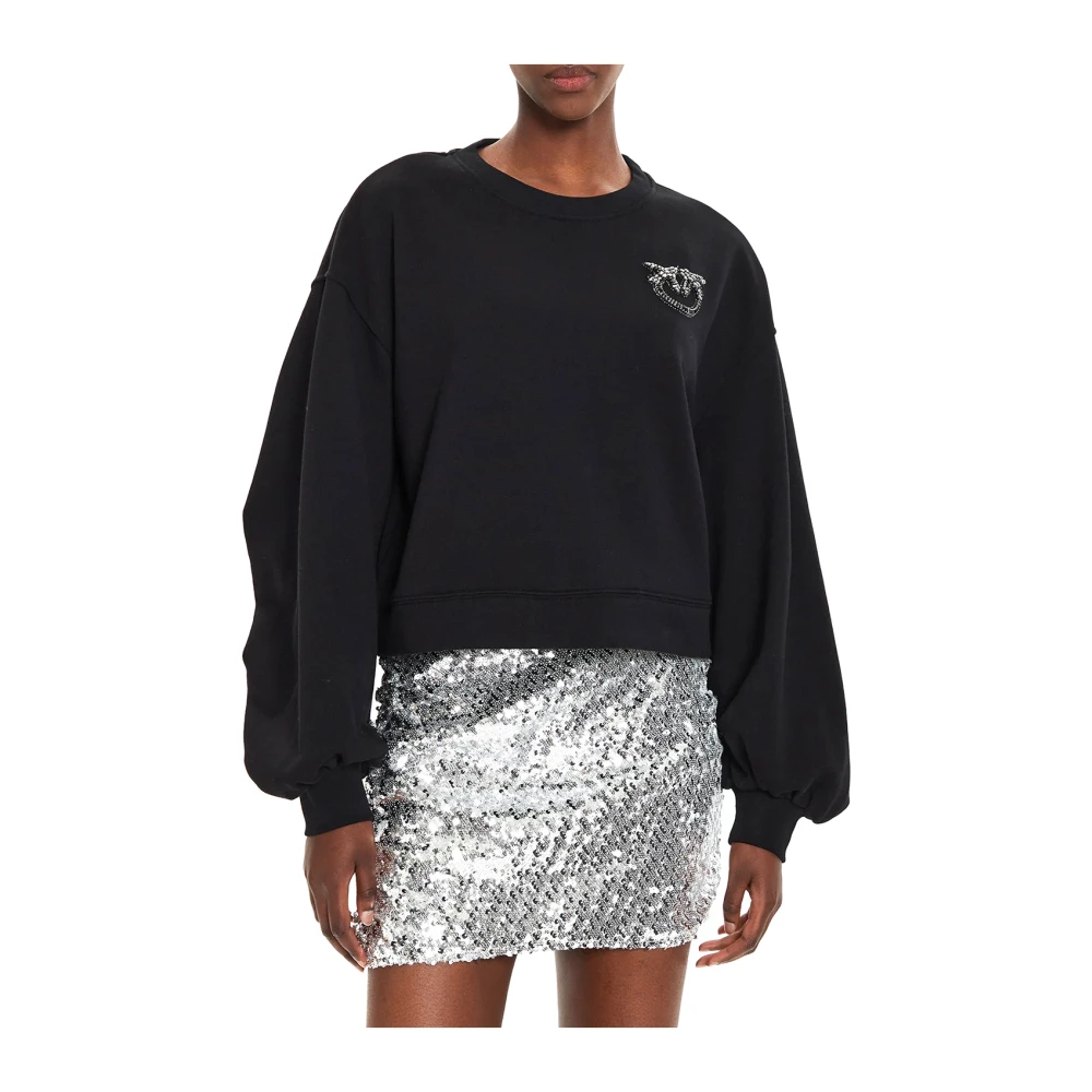 pinko Zwarte Sweater Love Birds Geborduurd Black Dames