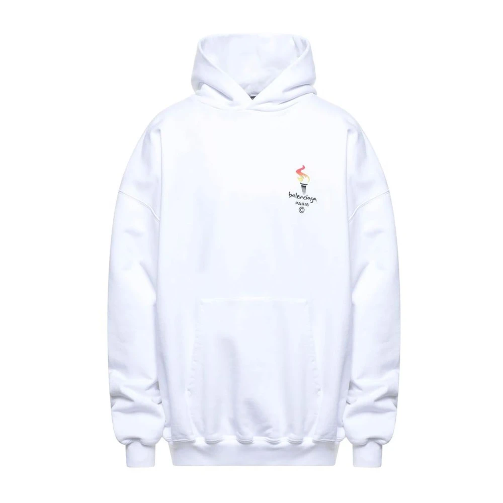 Balenciaga Hoodie van katoen met geborduurd logo en zak White Heren