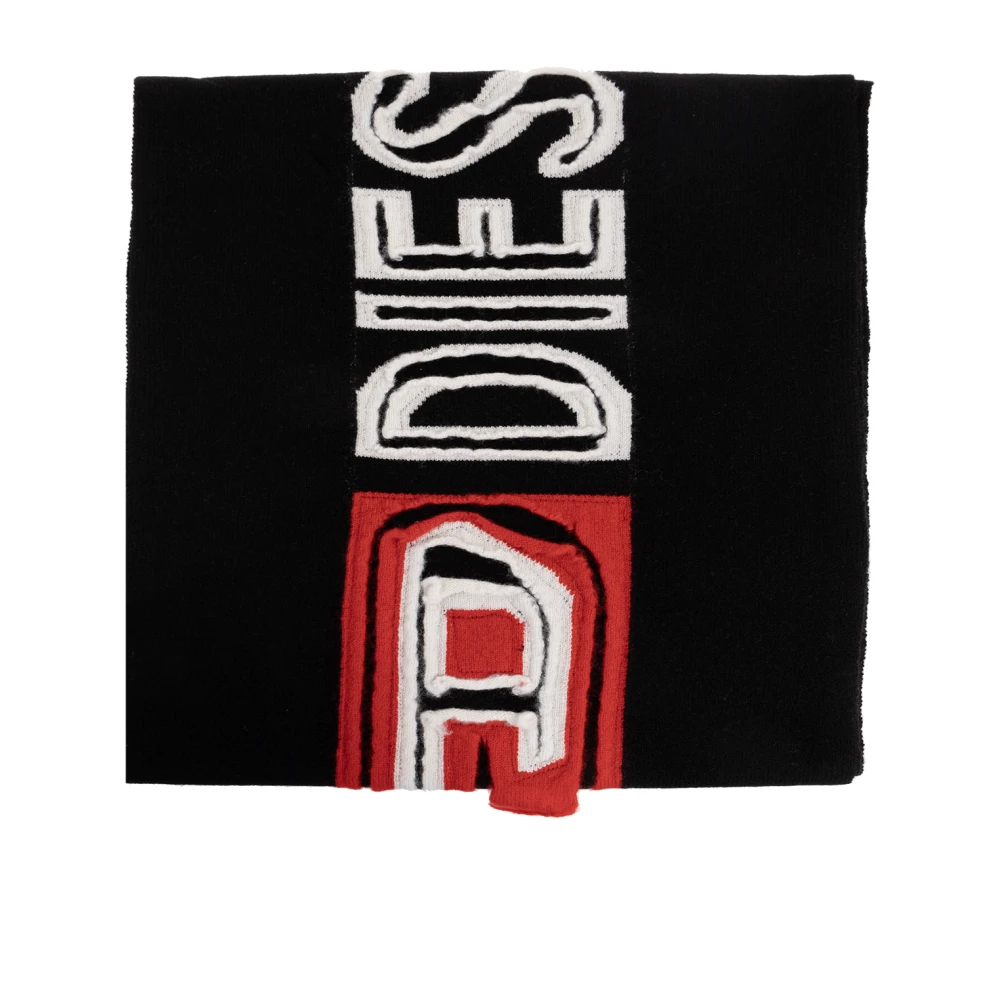 Diesel Wool scarf with peel-off logo Black Unisex