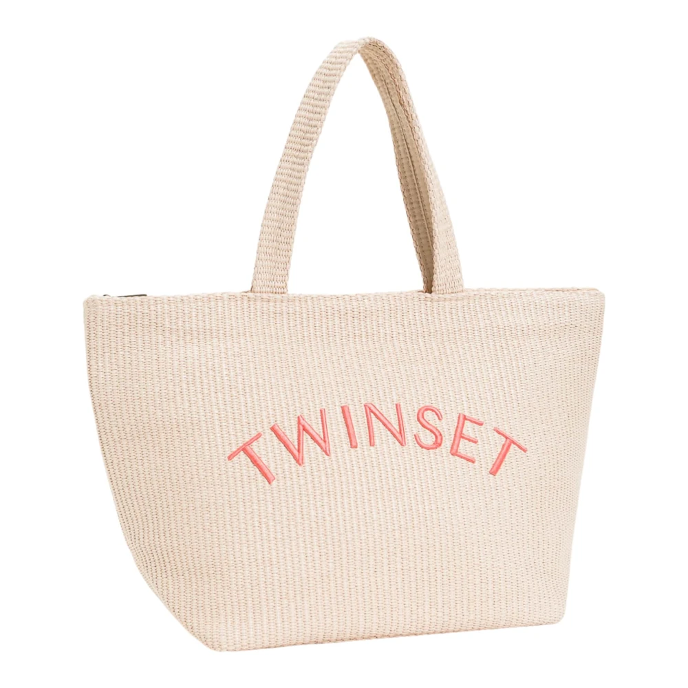 Twinset Logo Shopper Tas in Poeder Materiaal Pink Dames