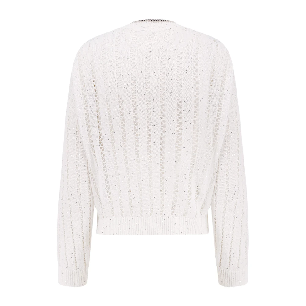 BRUNELLO CUCINELLI Linnen V-hals Cardigan met Pailletten White Dames