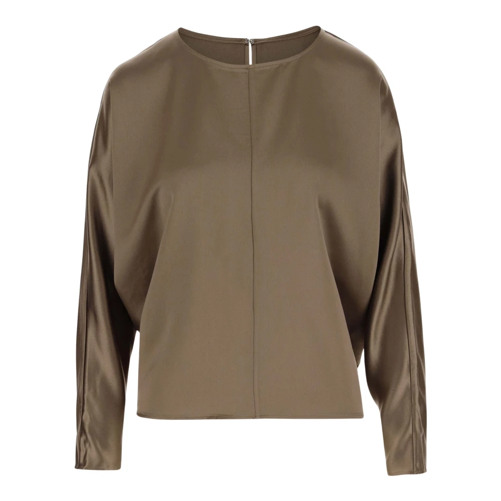 By Malene Birger Satin Crew Neck Long Sleeve Blouse By Herenne Birger Brown Dames