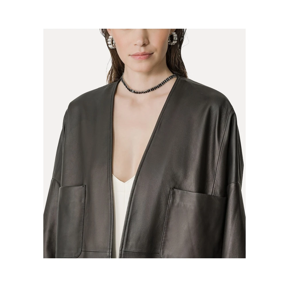 Forte Nappa Leren Kimono Stijl Jas Gray Dames