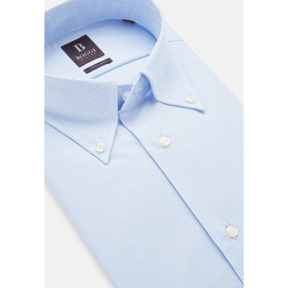 Boggi Milano Regular Fit Overhemd van Gestreept Katoenen Twill Blue Heren