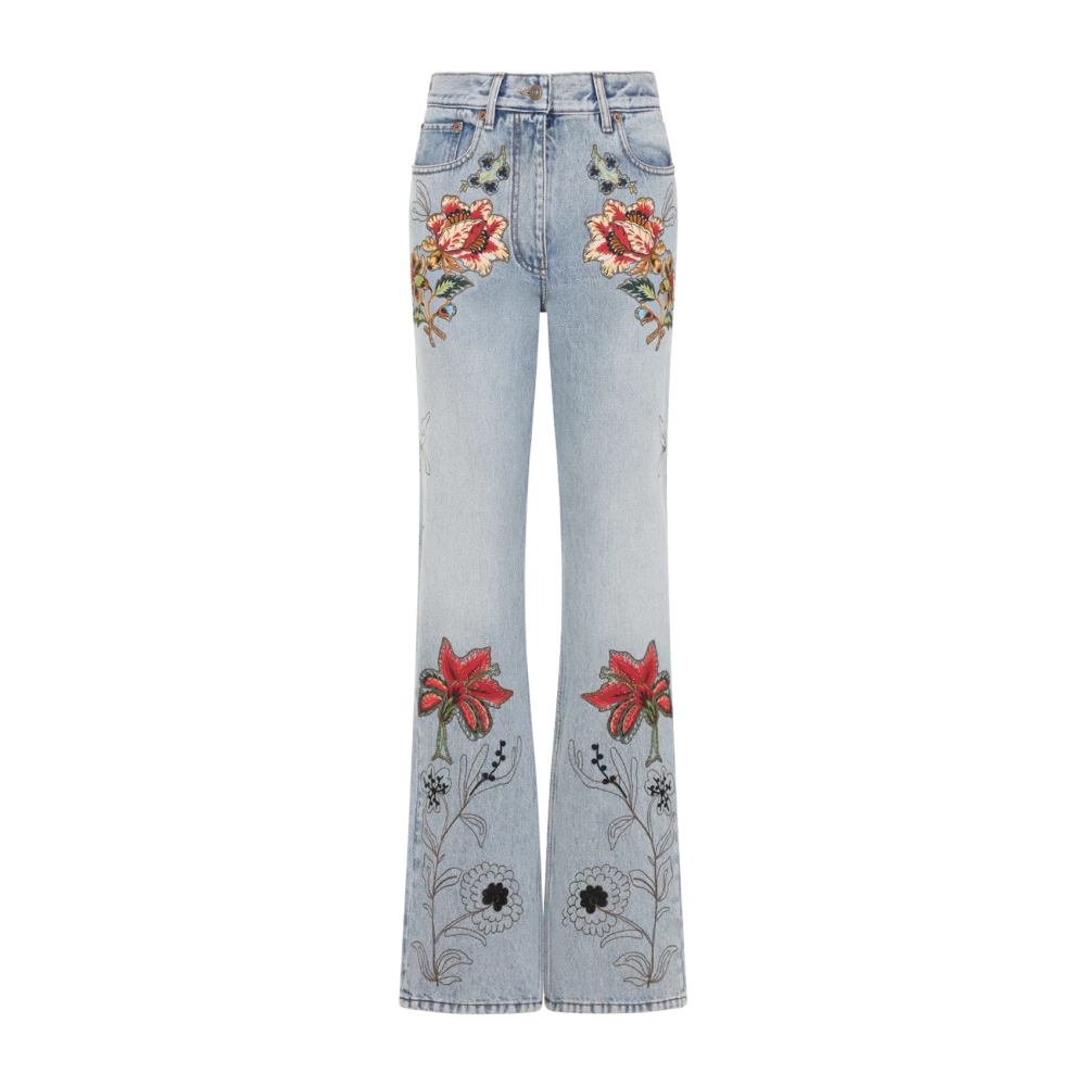 Valentino Vrouw Blauw Geborduurde Bloemen 5-Pocket Jeans