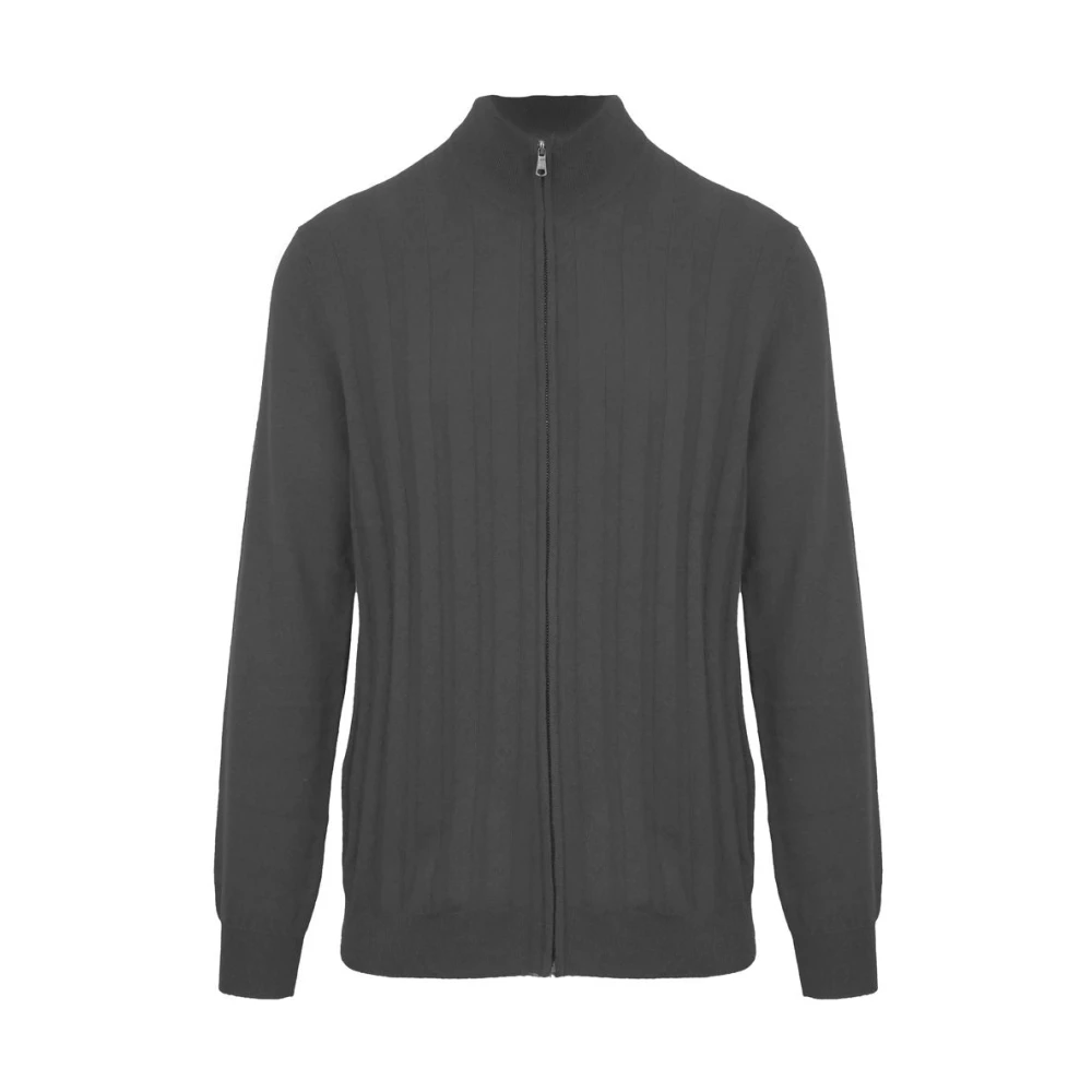 Malo Grijze Wolle Rits Vest met Geribbelde Voorkant Gray Heren