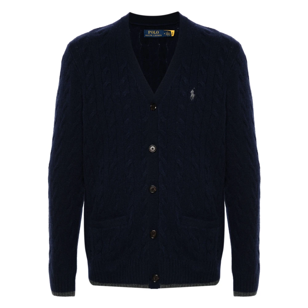 Polo Ralph Lauren Ull Kashmir Kofta Knappar Fram Blue, Herr