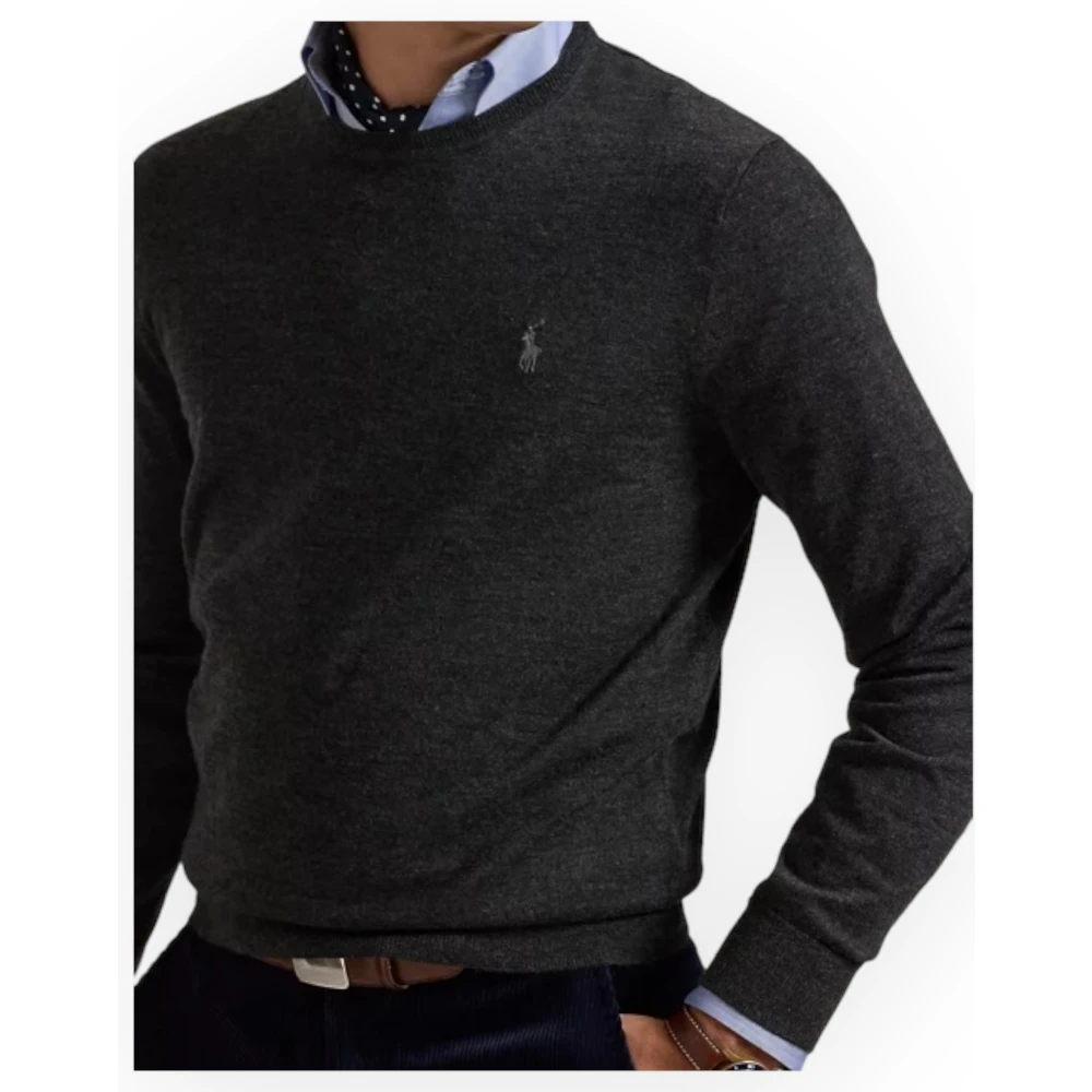 Polo Ralph Lauren Merino Wol Ronde Hals Trui Slim-Fit Gray Heren
