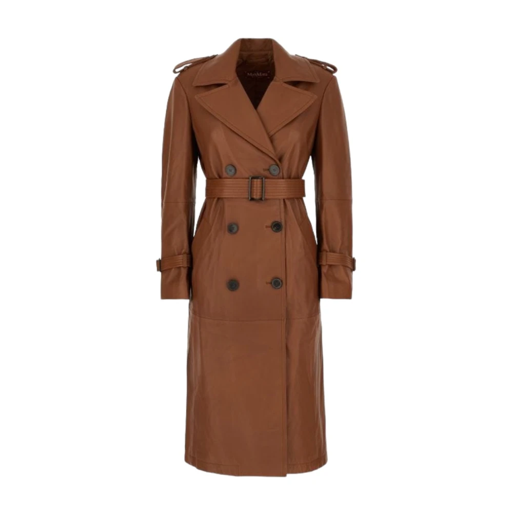 Max Mara Studio Leren Overjas Brown Dames