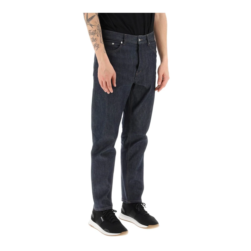 Maison Kitsuné Tapered Five-Pocket Jeans van Stretch Denim Blue Heren