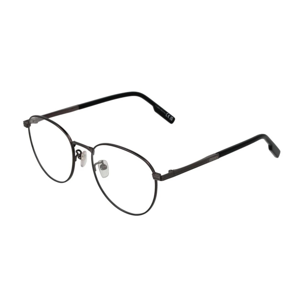 Zegna Men's Gray Titanium Round Optical Frames With Demo Lenses