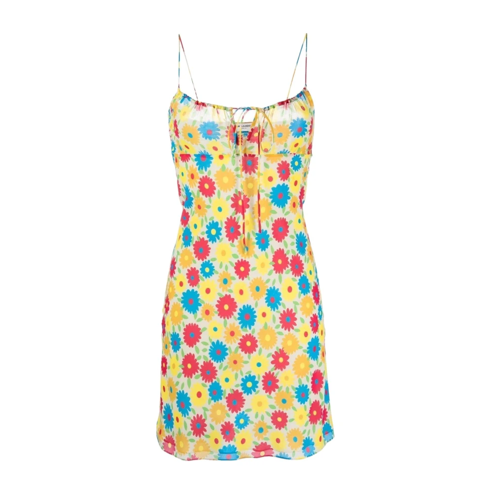 Saint Laurent Zijden jurk met bloemenprint Yellow Dames