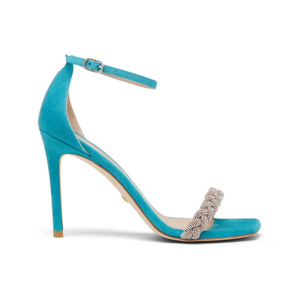Stuart Weitzman Women's Blue Crystal Embellished High Heel Sandal