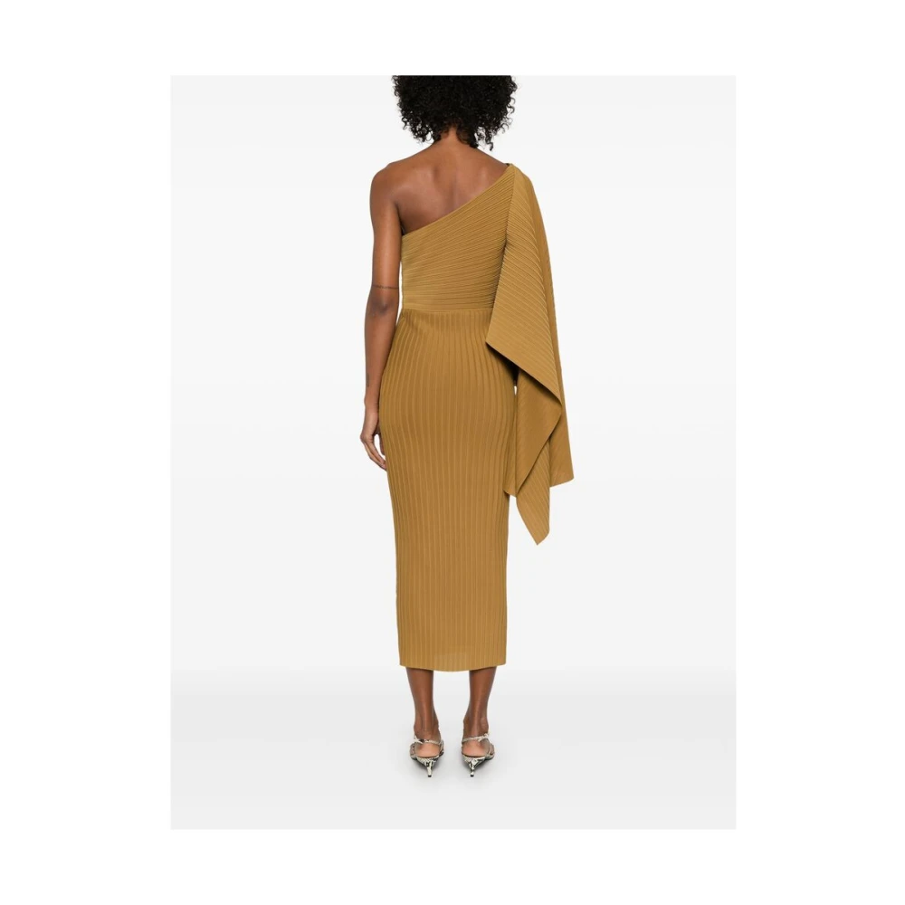 Solace London Goudkleurige One-Shoulder Pencil Jurk Yellow Dames