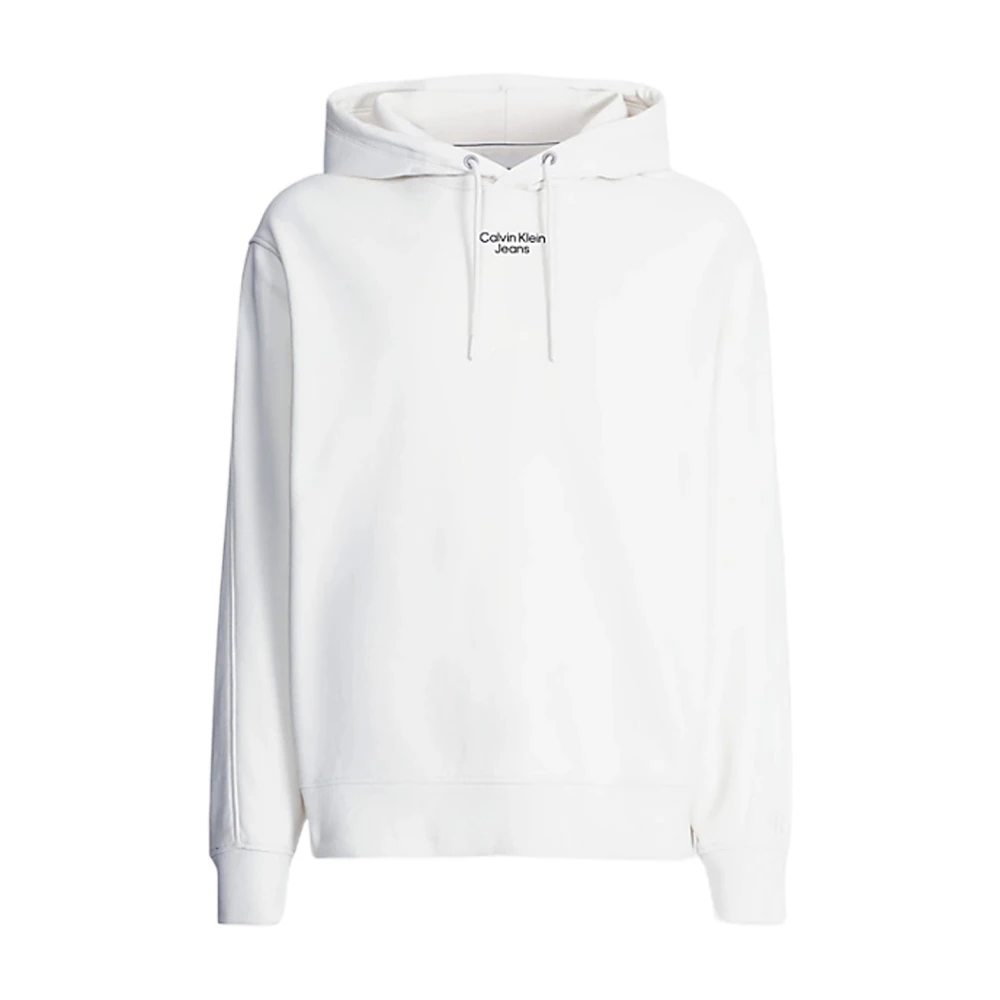 Calvin Klein Jeans Men's White Hoodies, Xl, Stacked Logo Hoodie