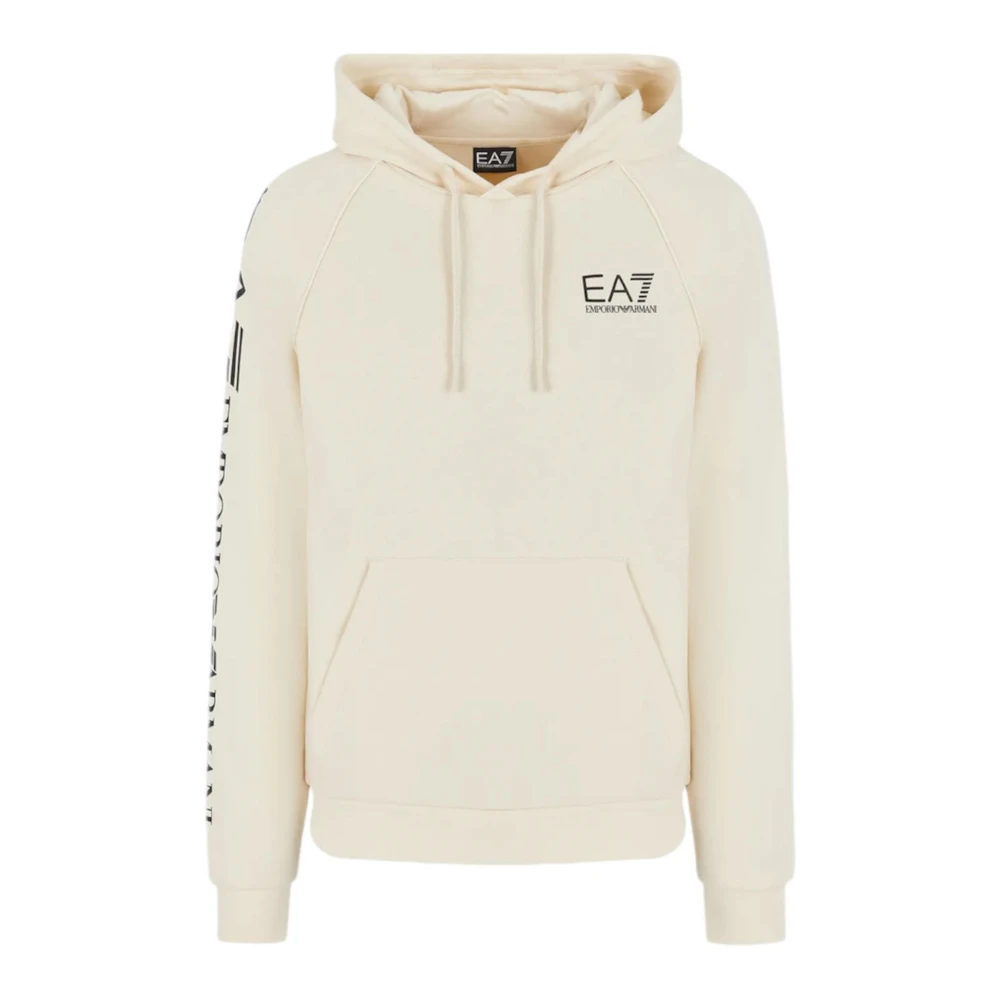Emporio Armani EA7 Beige hoodie met zwart logo lettering Beige Heren
