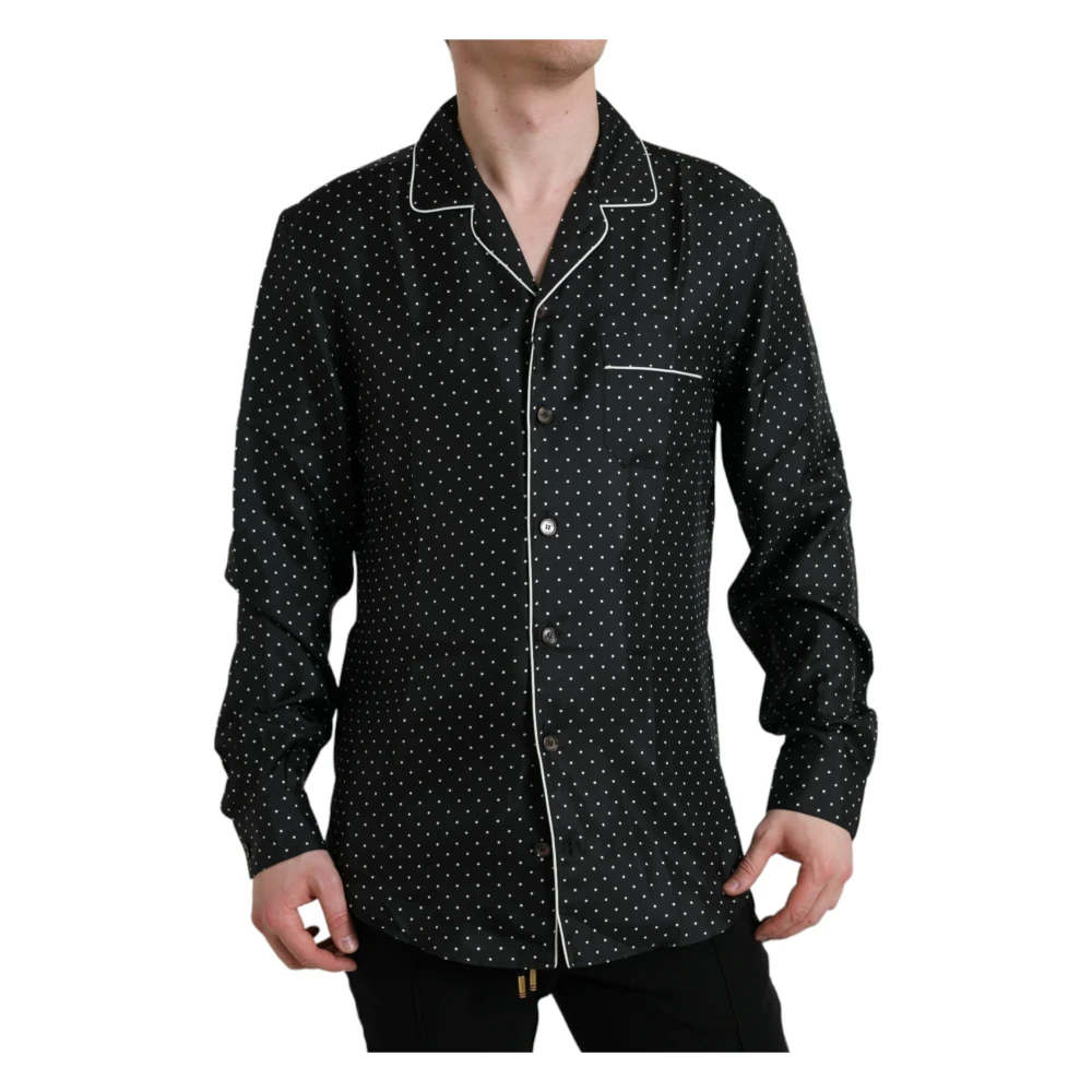 Dolce & Gabbana Polka Dot Zijden Casual Shirt Black Heren