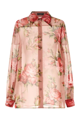 Bouquet Print Silk Chiffon Shirt