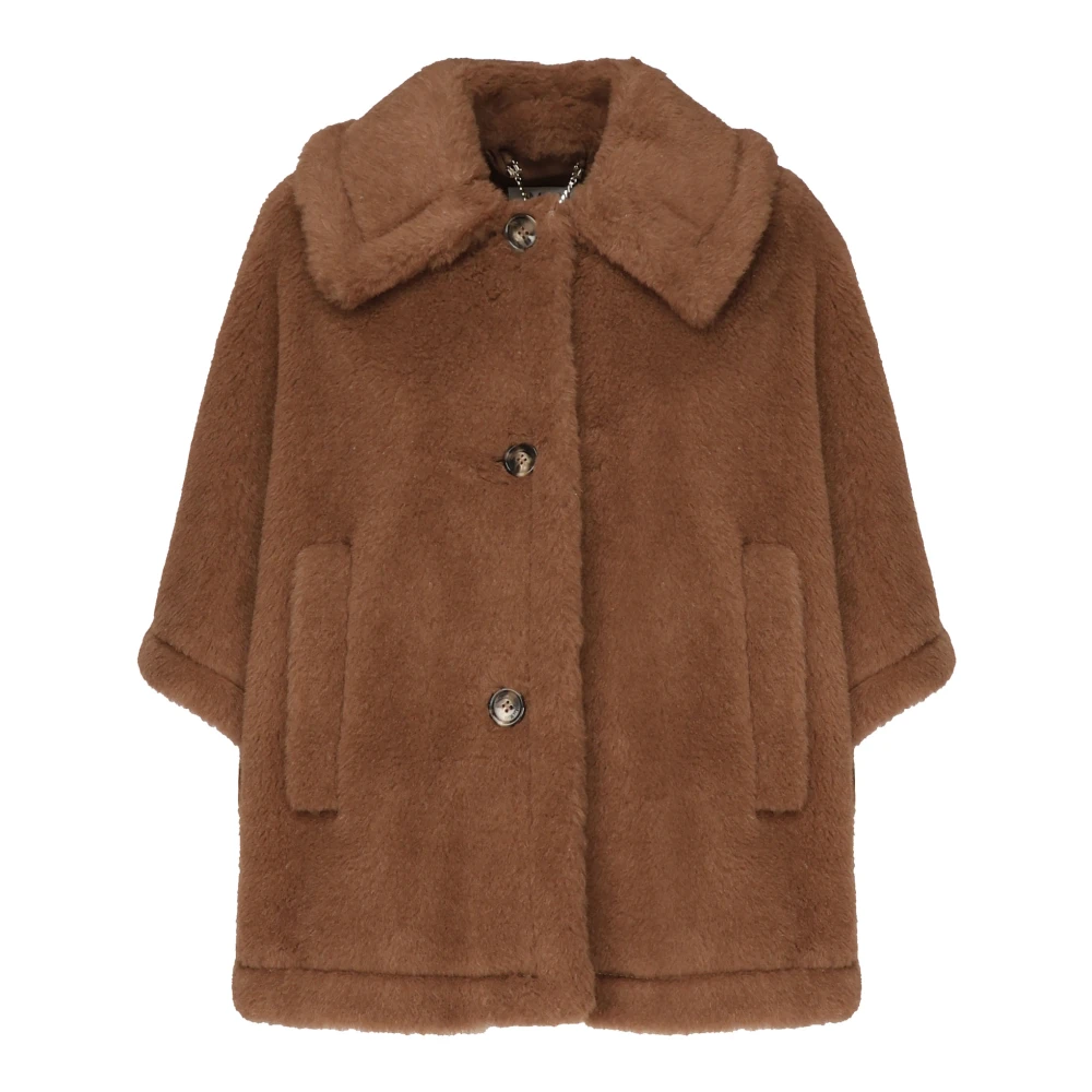 Max Mara Bruine Alpaca Cashmere Jas met Knoopsluiting Brown Dames