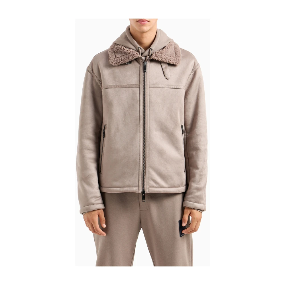 Armani Exchange Ecoshearling Jas met Ritssluiting Beige Heren