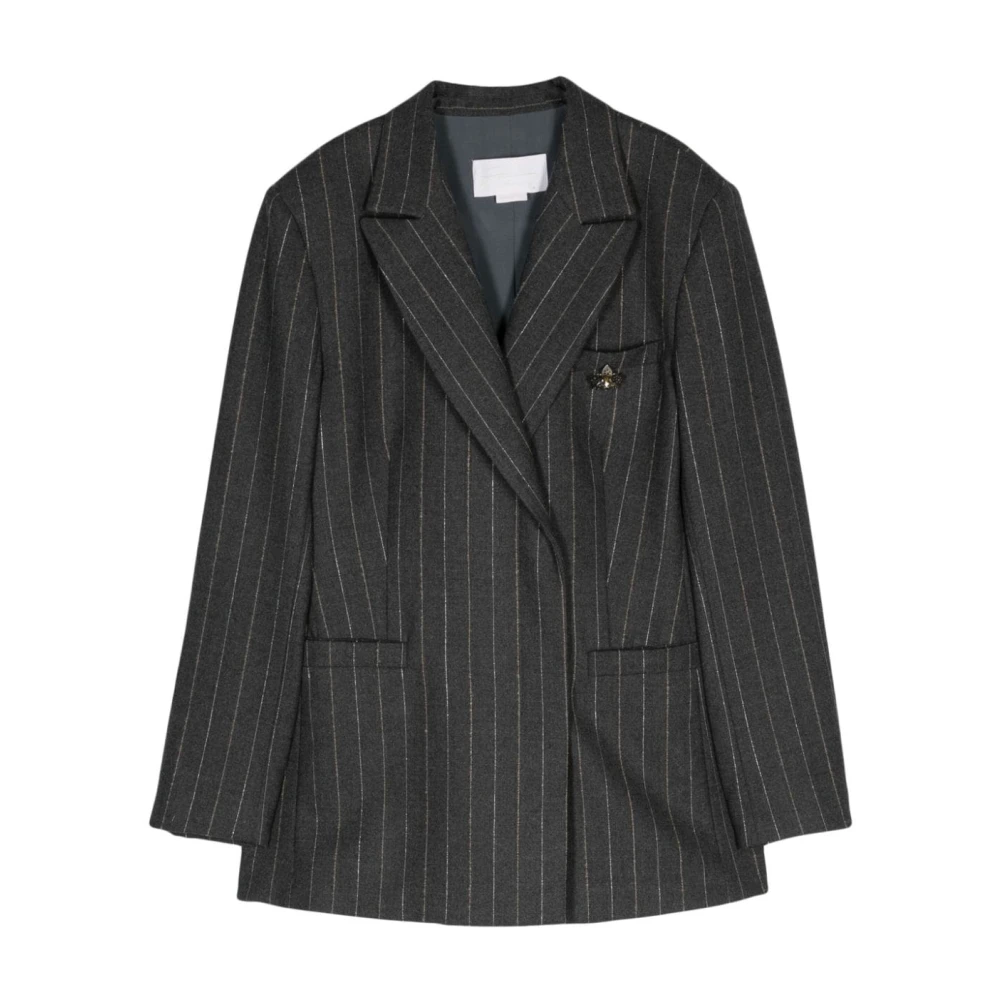 Genny Melton Pinstripe Wollen Jas Gray Dames