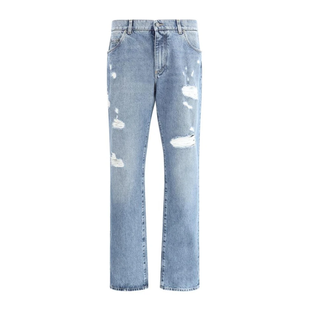 Dolce & Gabbana Men's Blue Straight Fit Jeans, Xl, Vintage Worn Effect Cotton Jeans