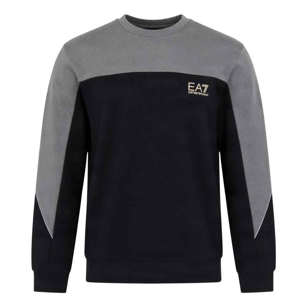 Ea7 Felpa Girocollo In Misto Cotone Con Design A Blocchi E Logo - Immagine 3
